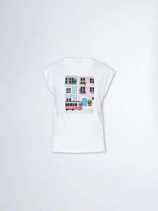 Liu Jo T-shirt T-shirt Donna con stampa di città Lisbona P24-LIU.JOMA4338J5003-N9282-XS - Francavilla Moda